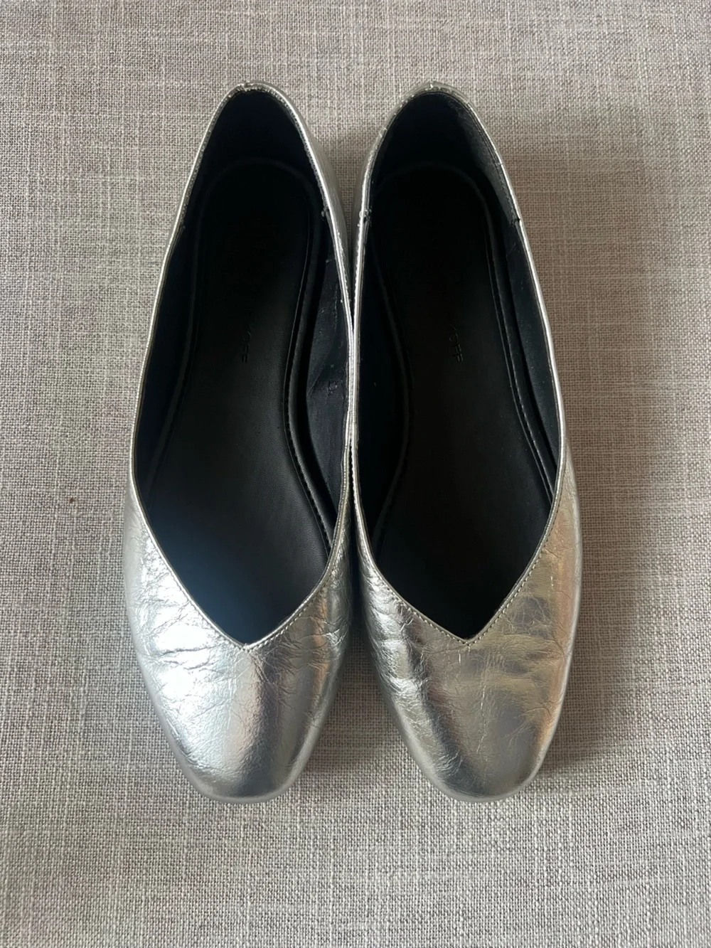 Rebecca Minkoff Silver Ballet Flats, women’s 6.5, crackled, office casual dressy